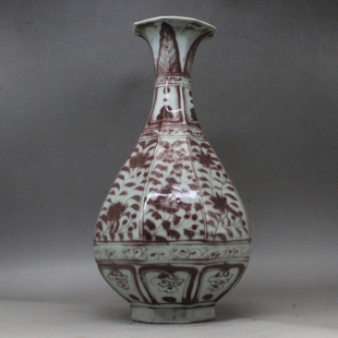 手绘釉里红缠之连玉壶春瓶中国风陶瓷花瓶桌面陶瓷摆件台面花瓶