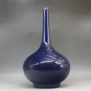 景德镇窑手绘祭蓝釉胆瓶中国风陶瓷花瓶陶瓷摆件台面花瓶家居装饰