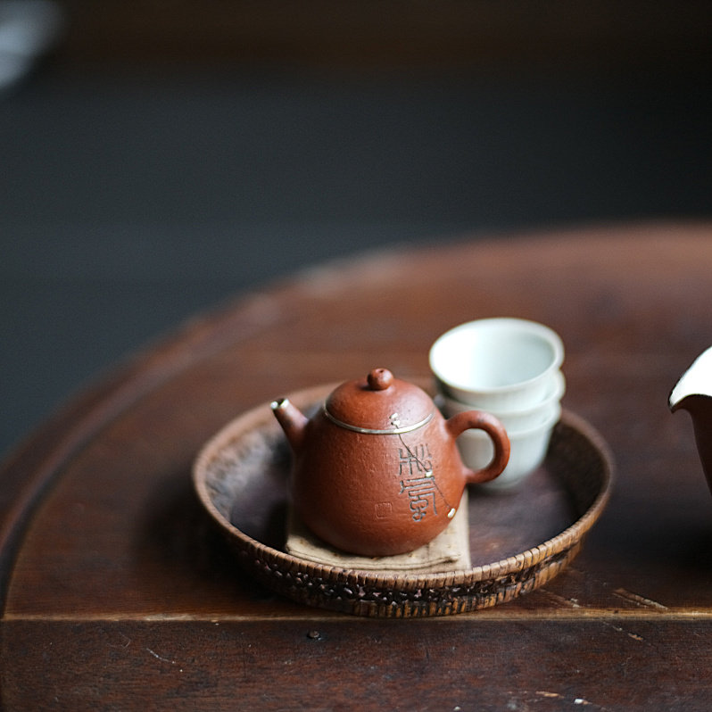 松风陶舍程伟手工刻字陶艺执把泡茶壶复古侘寂茶席道具锔银钉包边