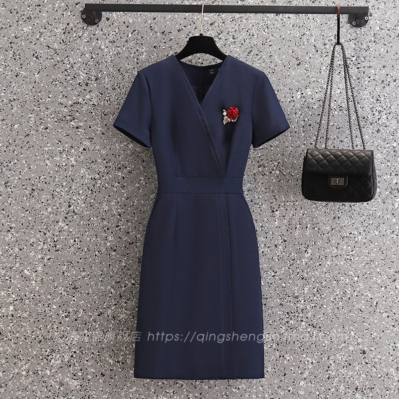 夏季工作服女时尚气质高端酒店前台美容师珠宝店空姐职业装连衣裙