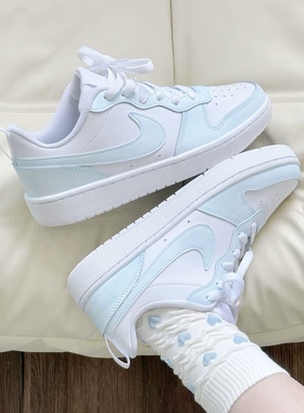 定制球鞋 Nike Court Borough冰蓝牛乳四季氛围感多巴胺甜妹 女鞋