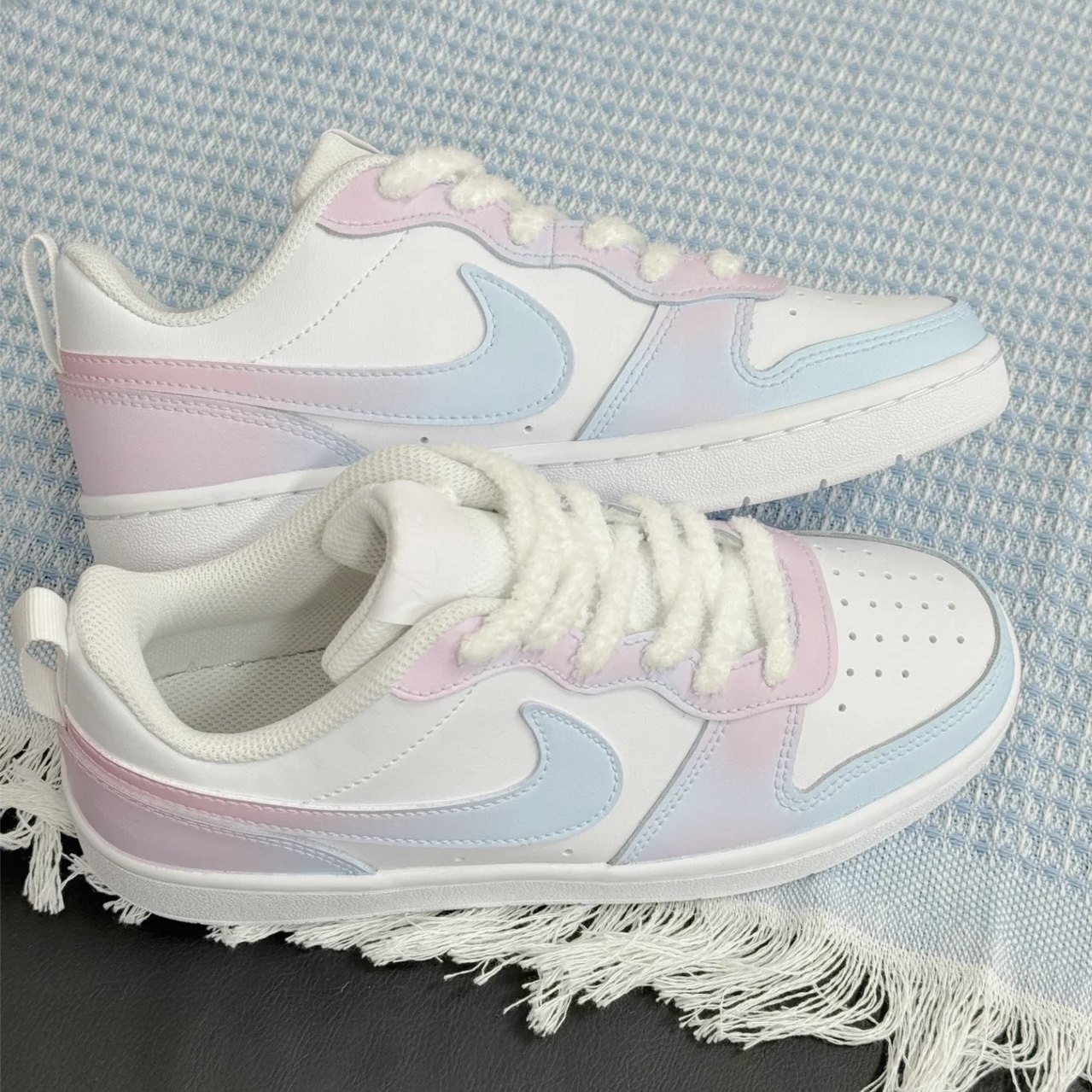 定制球鞋Nike Court Borough 蓝粉琉璃 渐变 多巴胺 低帮板鞋简约,运动鞋new,板鞋,淘宝优惠券,粉丝福利购,淘宝优惠卷