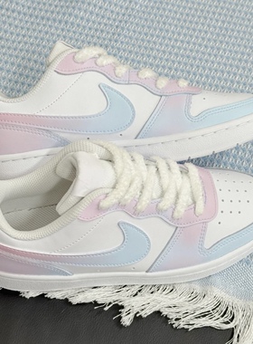 定制球鞋Nike Court Borough 蓝粉琉璃 渐变 多巴胺 低帮板鞋简约