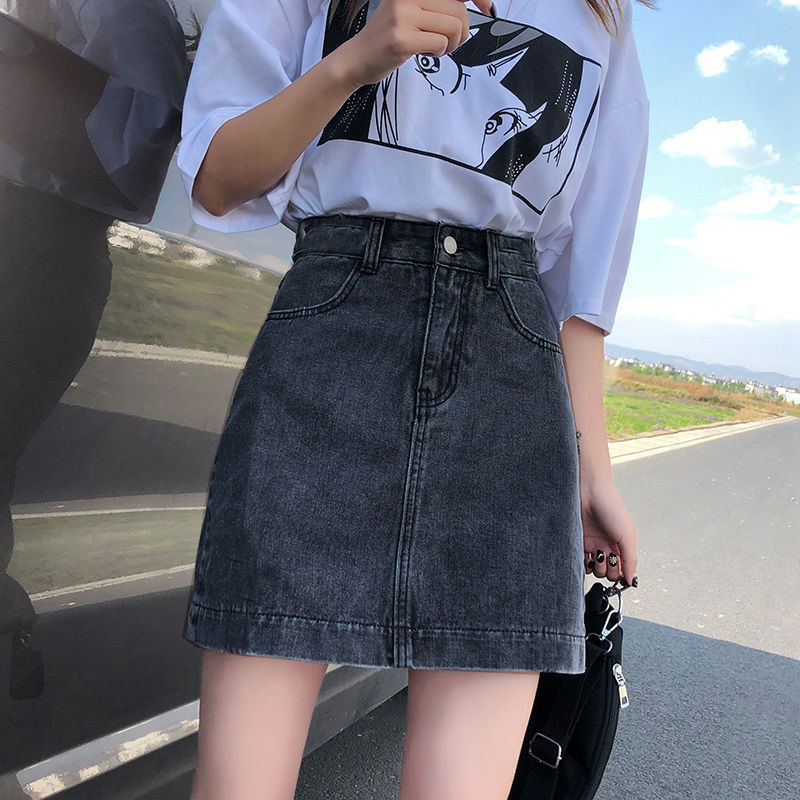 泫雅风牛仔短裙女2025韩版薄款高腰显瘦火网红字包臀半身裙