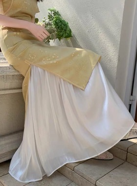 流光衬裙旗袍内搭白色半身裙打底防走光仙气少女年轻复古百搭长裙