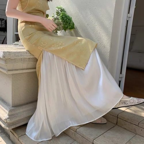 流光衬裙旗袍内搭白色百搭半身裙