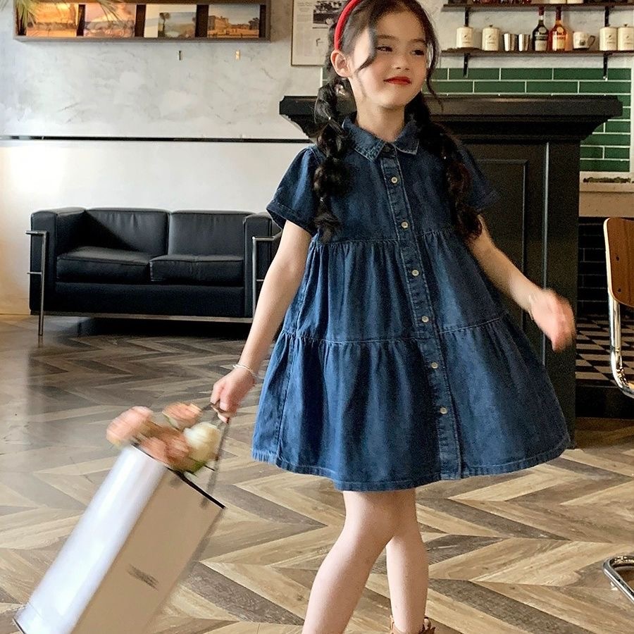 新款儿童拼接衬衫裙女孩连衣裙