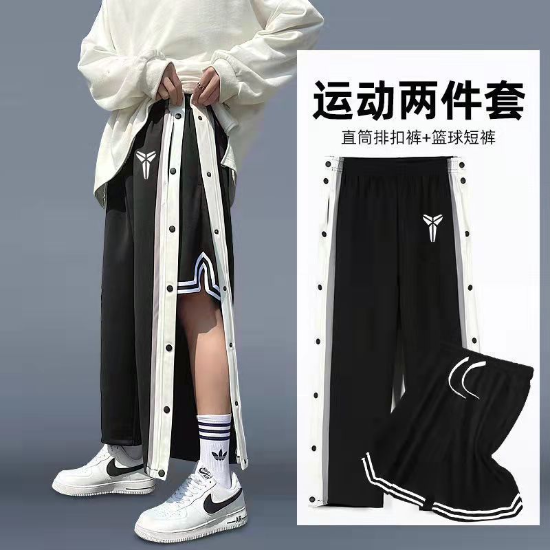 直筒美式排扣裤篮球裤图片