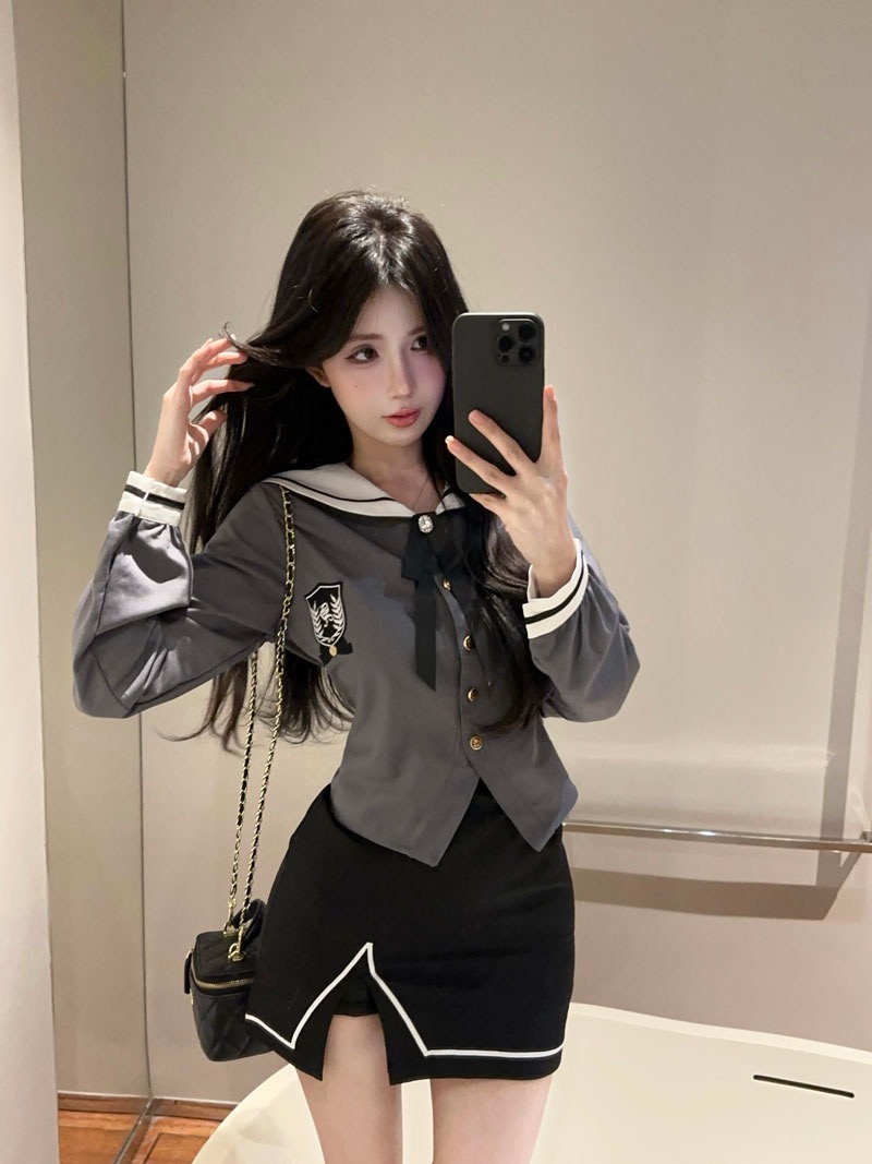 新款性感辣妹学院风jk制服套装海军领水手服纯欲开叉包臀裙短裙潮