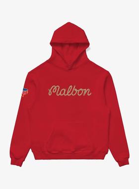 代购MALBON GOLF男士连帽衫保暖舒适柔软贴身棉质加绒红色