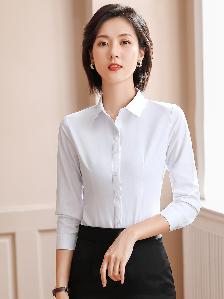 白色职业装衬衫女长袖春秋2022新款酒店服务员工装白衬衣工作服秋