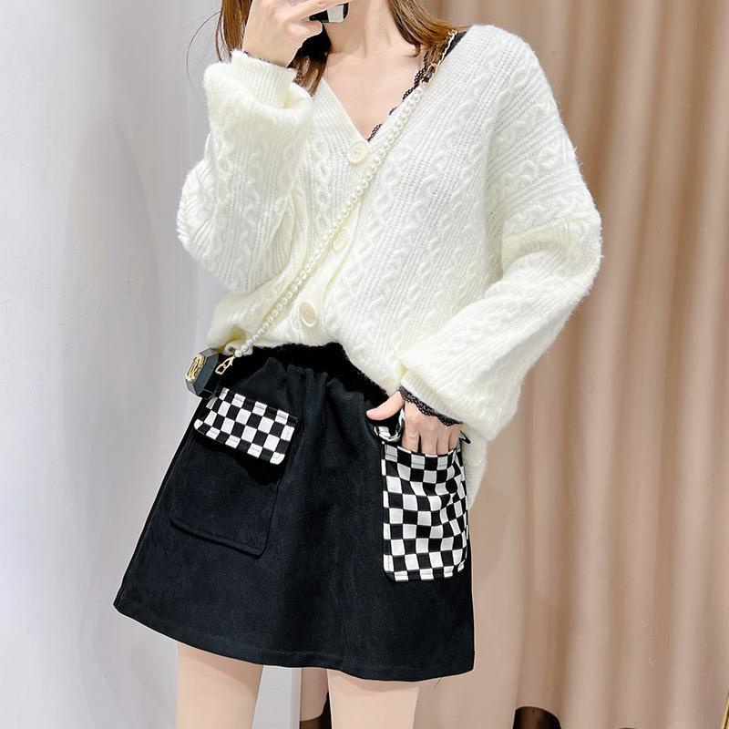 特大码格子屁帘半身裙卫衣打底