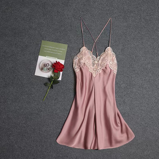 高级感轻奢蕾丝吊带短裙薄款夏天冰丝性感露背胖mm大码300斤睡裙