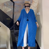 宽松遮肚休闲单排扣针织外搭 300斤加大码 胖mm长款 镂空V领防晒罩衫