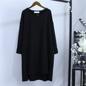 胖mm春秋装 遮臀洋气宽松上衣 T恤女长袖 300斤大码 简约休闲中长款