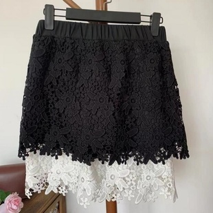胖MM屁帘防走光蕾丝拼接半身裙300斤大码宽松遮屁股显瘦百搭短裙