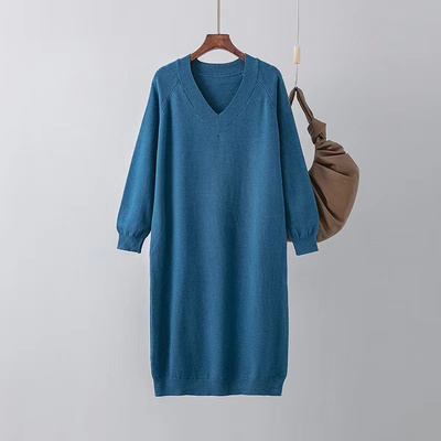 时尚洋气V领针织毛衣裙