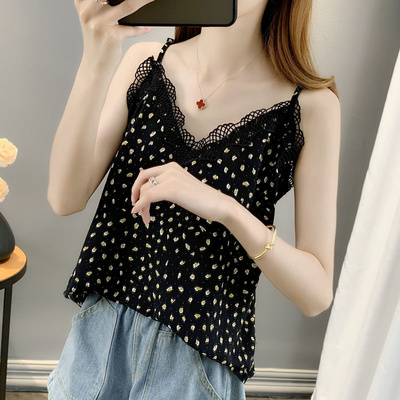 大码法式蕾丝边吊带背心遮肚