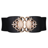 猫眼腰封女士装 百搭松紧弹力黑色 饰配裙子束腰外穿复古宽腰带时尚