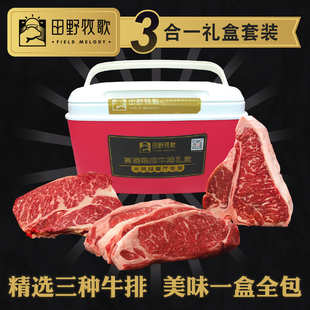 澳洲谷饲雪花牛排干式 西冷上脑T骨净重1.2kg高档礼盒 熟成套餐A款