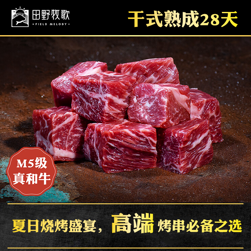 干式熟成28天原切牛肉粒澳洲和牛上脑m5级高端烤串烧烤户外1kg