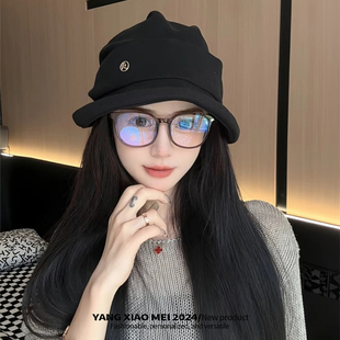 秋冬季新款素颜遮脸渔夫帽女时尚字母标显脸小鸭舌帽百搭堆堆帽子