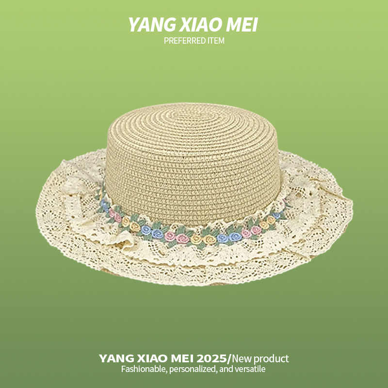 法式洛丽塔蕾丝花边草帽女防晒