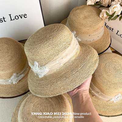 夏季草编防晒遮阳拉菲草草帽女