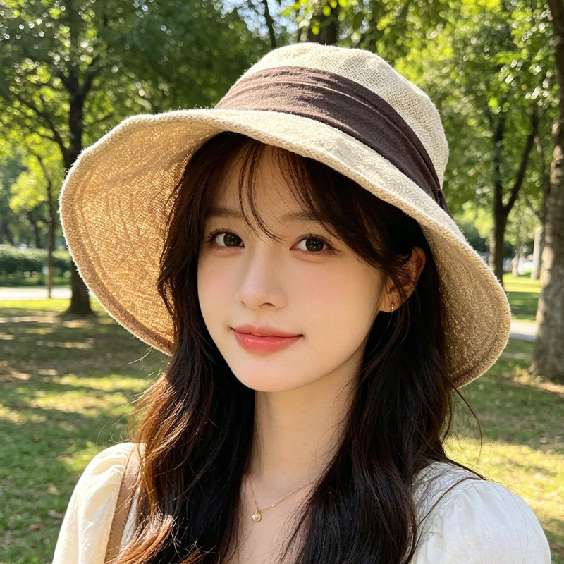 夏季户外渔夫帽子女可折叠大帽檐遮阳帽大头围显脸小时尚防晒帽子