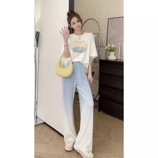 甜酷学院风ins休闲运动套装女夏季渐变设计感短袖阔腿裤两件套