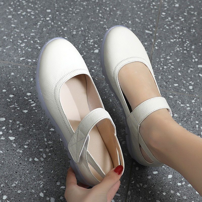 护士鞋夏天凉鞋真皮单鞋女夏款白色透气护士鞋不累脚软底牛筋底