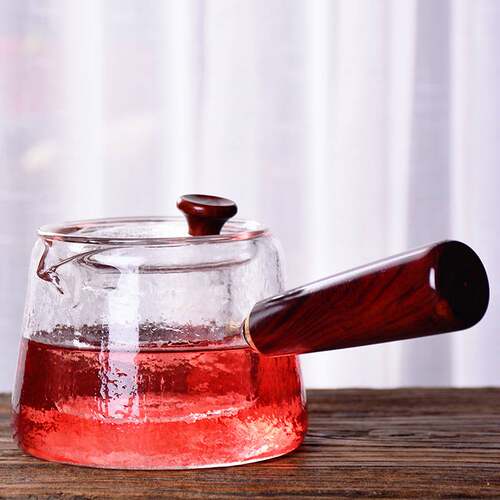 玻璃蒸茶壶耐热侧木把蒸茶器侧把