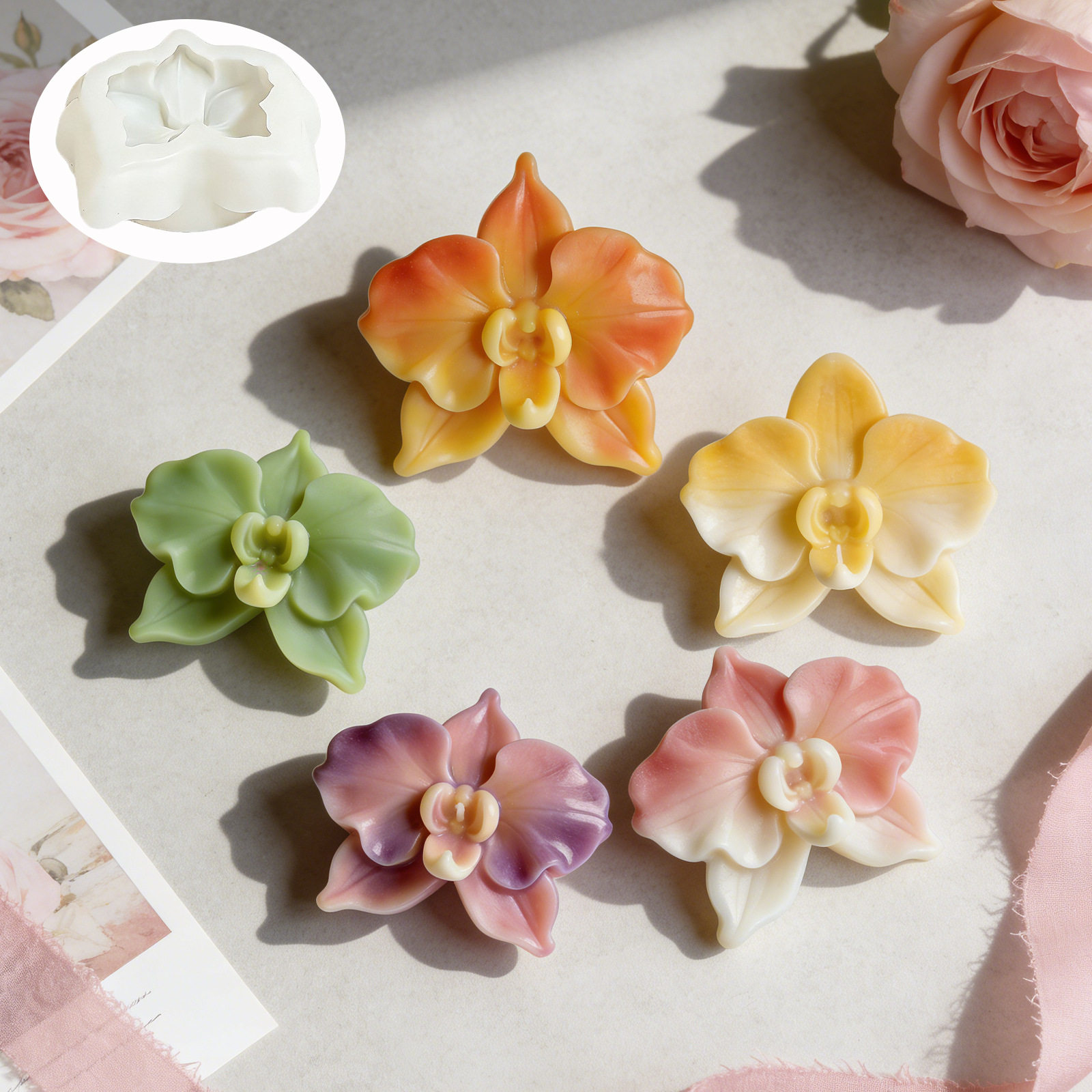 上新仿真蝴蝶兰香薰蜡烛硅胶模具仿真鲜花手工皂车载扩香石模具