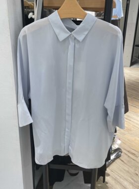 MM麦檬商场同款夏浅蓝桑蚕丝衬衫