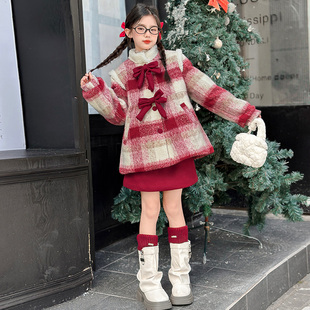 女童拜年服冬季2025新款儿童过年衣服初中生女孩新年装国风两件套