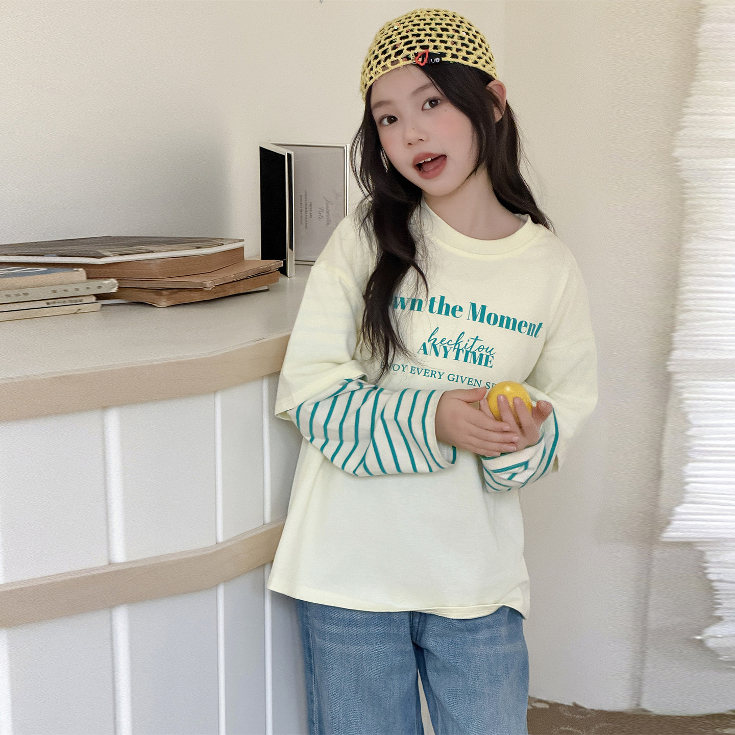 女童春装长袖t恤2026新款儿童假两件上衣女孩大童宽松百搭打底衫,童装/婴儿装/亲子装,T恤,淘宝优惠券,粉丝福利购,淘宝优惠卷