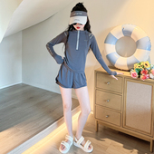 大童女孩长袖 女童泳衣2026新款 儿童洋气分体泳装 防晒高颜值游泳衣