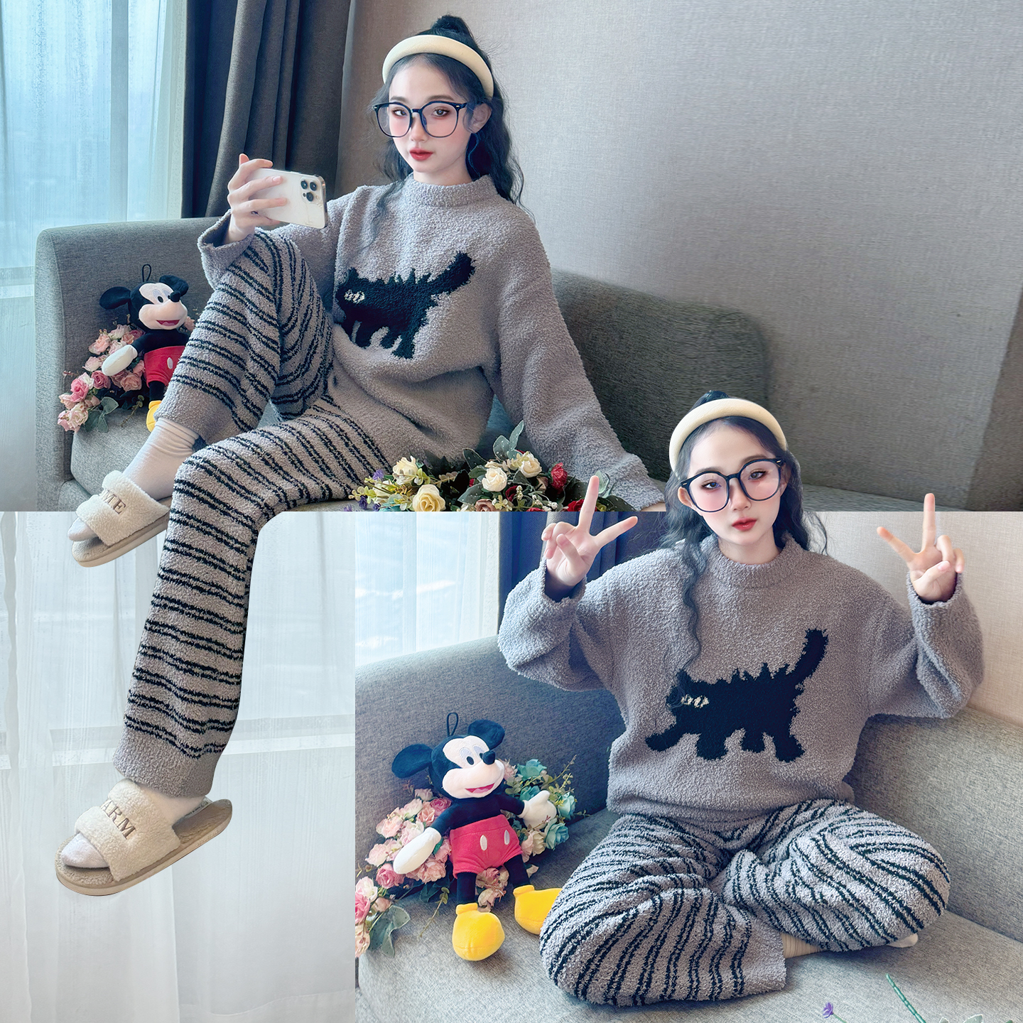 儿童珊瑚绒睡衣冬2025新款女童加厚家居服大童女孩冬季法兰绒套装
