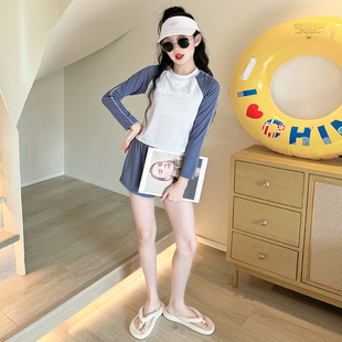 儿童泳衣女2025新款 初中生女孩高颜值速干游泳衣 女童分体长袖 泳装