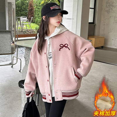 女童外套秋冬款2025新款儿童夹棉棒球服女孩大童冬季加厚保暖夹克