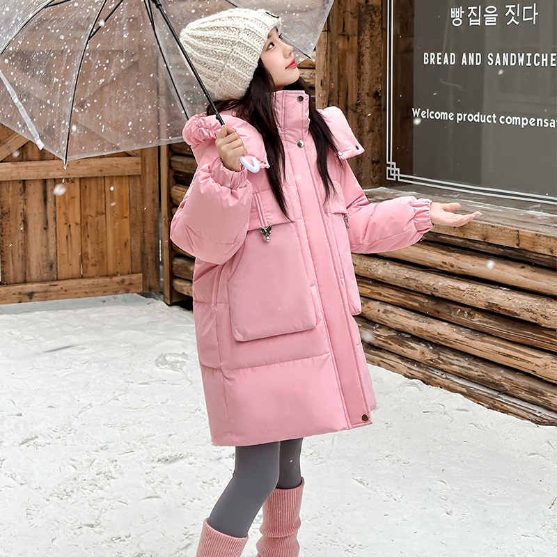 女童羽绒服2025新款儿童洋气白鸭绒外套女大童冬季加厚中长款上衣