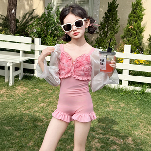 防晒泳装 儿童长袖 大童女孩连体公主风游泳衣 2025新款 女童泳衣夏季