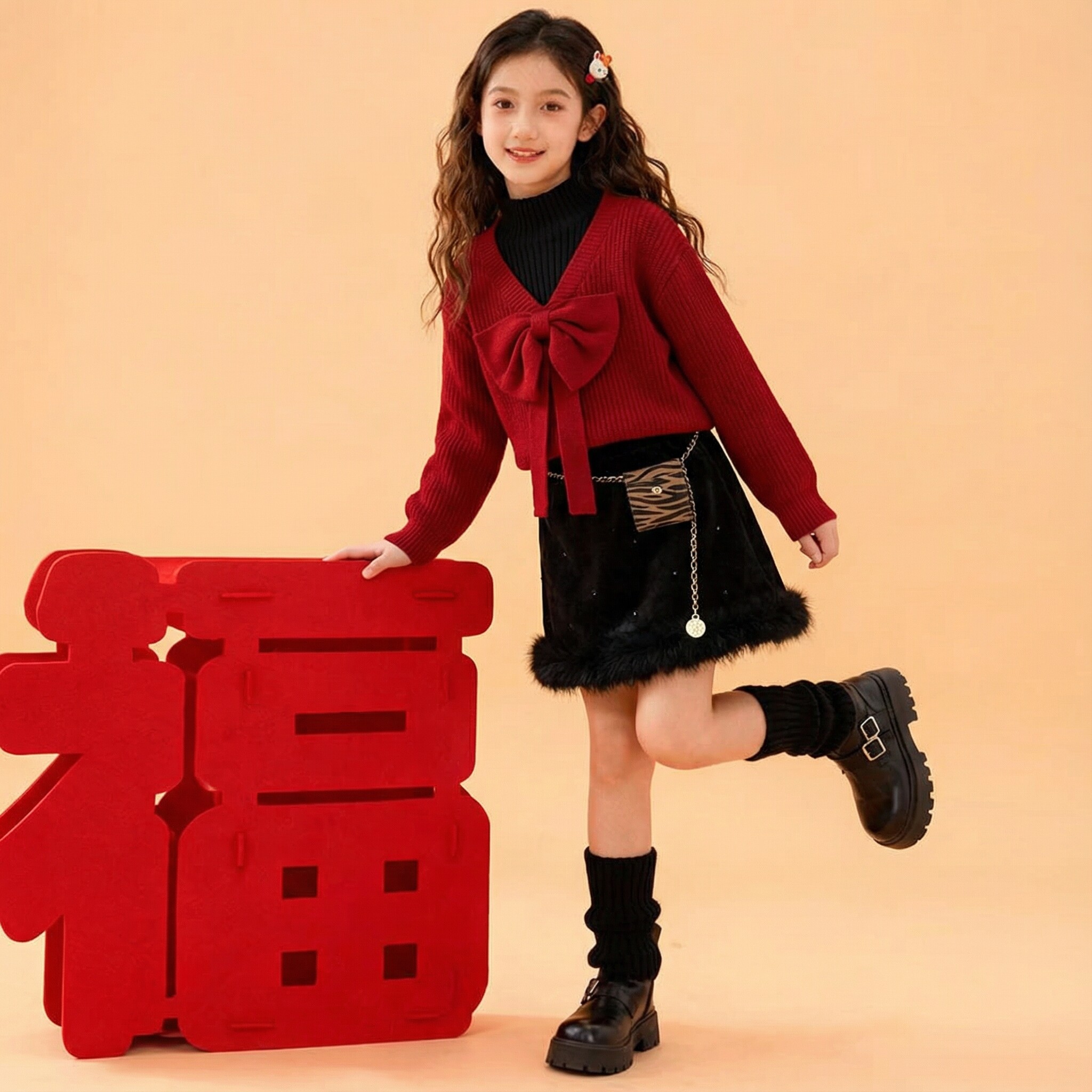 女童甜美学院风套装2026秋冬拜年服两件套大童女孩针织衫毛绒短裙,童装/婴儿装/亲子装,套装,淘宝优惠券,粉丝福利购,淘宝优惠卷