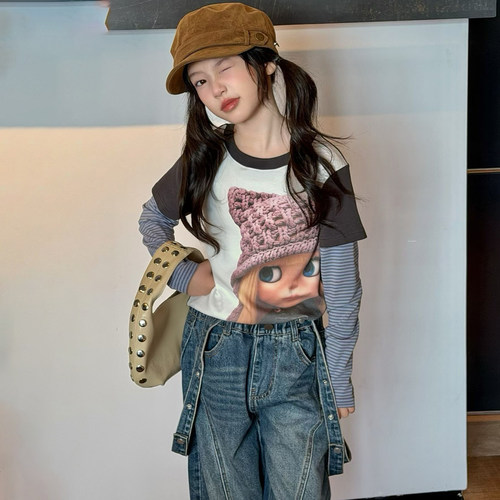 女童秋装长袖t恤2026新款儿童洋气打底衫大童女孩超好看百搭上衣