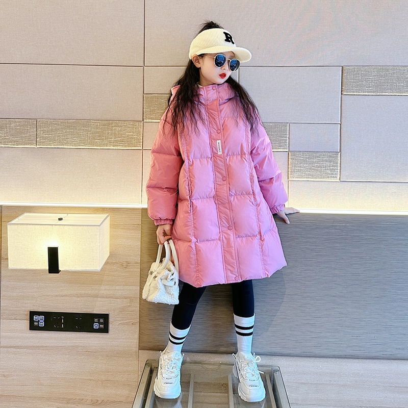 中长款上衣女大童保暖白鸭绒外套