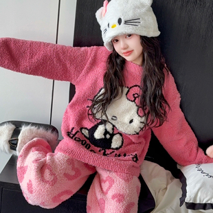 女童睡衣冬季2025新款儿童公主风家居服初中生女孩加厚珊瑚绒套装