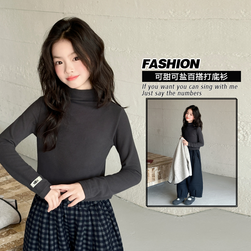 女童秋冬德绒打底衫2025新款儿童加厚内搭上衣女大童加绒长袖t恤