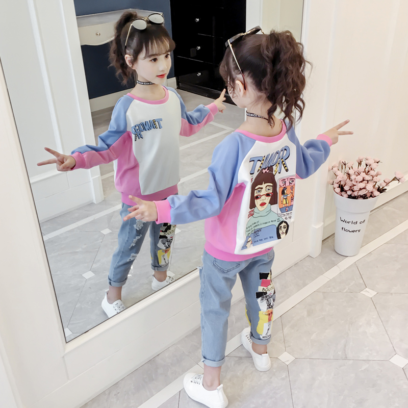 女童秋装套装2019新款儿童洋气衣服女孩春秋卫衣时髦网红两件套潮(用69元券)