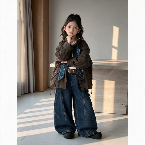 女童外套2026春秋新款儿童公主风立领丝带上衣中大童女孩秋装风衣