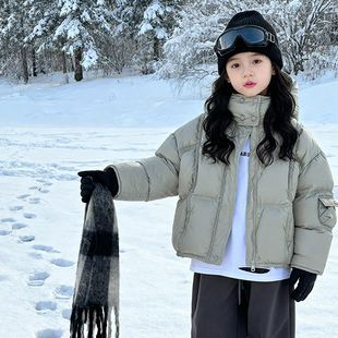 女童羽绒服2025新款儿童洋气短款白鸭绒外套女孩大童冬季保暖上衣